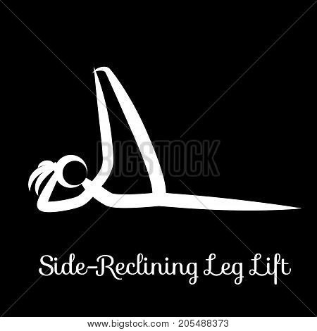 Side-Reclining Leg Lift, Anantasana. Yoga Position. Vector Silhouette Illustration. Vector graphic design or logo element for spa center, studio, class, center, poster. Yoga retreat. White