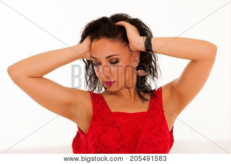 Beautiful young woman flamenco dancer studio photography