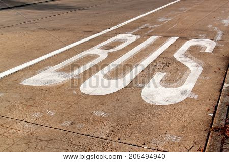 Bus lane. BUS sign on a concrete road. Traffic signs in the city