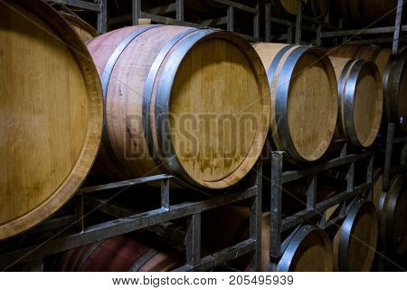 Wine Cellar Barrels Racked Up