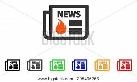 Hot News icon. Vector illustration style is a flat iconic hot news symbol with black, gray, green, blue, red, orange color versions. Designed for web and software interfaces.