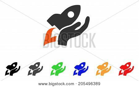 Manual Rocket Launch icon. Vector illustration style is a flat iconic manual rocket launch symbol with black, gray, green, blue, red, orange color variants. Designed for web and software interfaces.