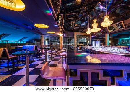 Caffe Bar Interior With Bar And Ceiling