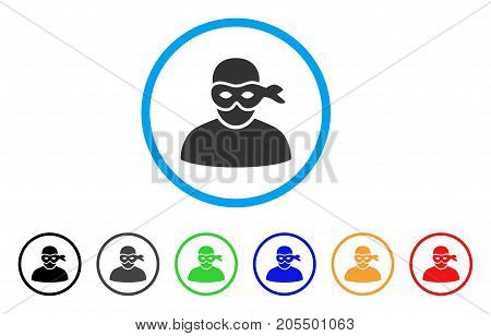 Anonimious Thief rounded icon. Style is a flat anonimious thief gray symbol inside light blue circle with black, gray, green, blue, red, orange versions.
