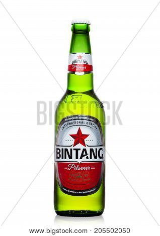 London,uk - September 24, 2017: Bottle Of Indonesian Bintang Lager Beer Isolated On White