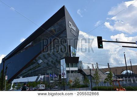 MINNESOTA, MINNEAPOLIS - JUL 27: US Bank Stadium in Minneapolis, Minnesota, as seen on July 27, 2017. It is the home of the Minnesota Vikings of the National Football League (NFL).