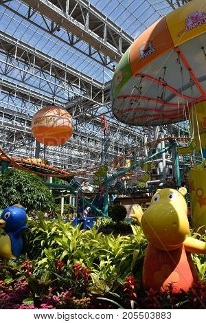 BLOOMINGTON, MINNESOTA - JUL 27:  Nickelodeon Universe at the Mall of America in Bloomington, Minnesota, as seen on July 27, 2017.  It is the largest indoor amusement park in the United States.