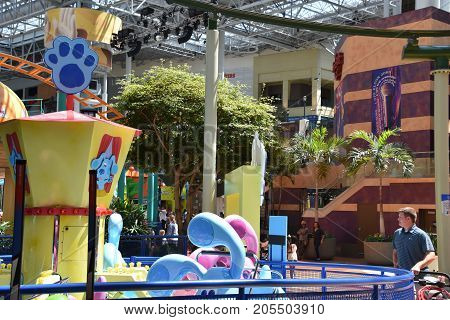 BLOOMINGTON, MINNESOTA - JUL 27: Nickelodeon Universe at the Mall of America in Bloomington, Minnesota, as seen on July 27, 2017. It is the largest indoor amusement park in the United States.