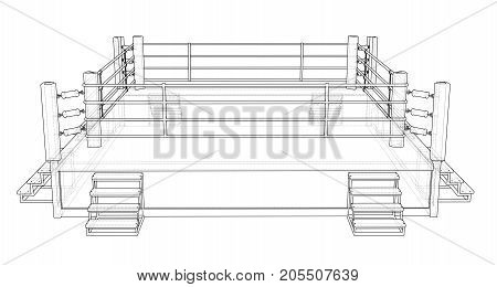 Boxing ring. Vector rendering of 3d. Wire-frame style. The layers of visible and invisible lines are separated