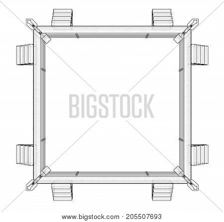 Boxing ring. Vector rendering of 3d. Wire-frame style. The layers of visible and invisible lines are separated
