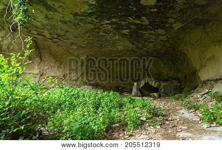 Spring in the rock of Cave City in Cherkez-Kermen Valley, Crimea