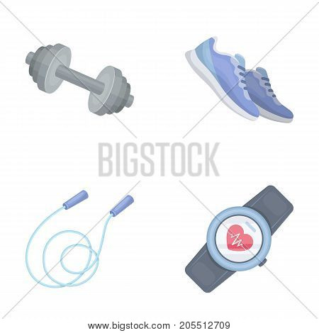 Dumbbell, rope and other equipment for training.Gym and workout set collection icons in cartoon style vector symbol stock illustration .
