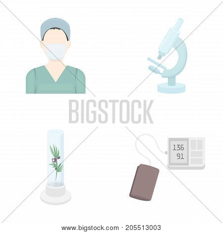 Plant in vitro, nurse, microscope, tonometer. Medicine set collection icons in cartoon style vector symbol stock illustration .