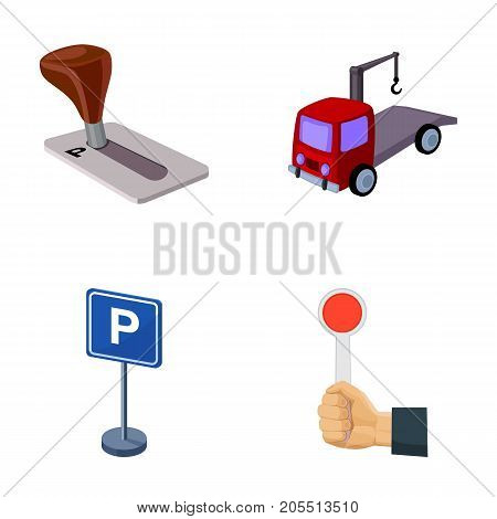 Transmission handle, tow truck, parking sign, stop signal. Parking zone set collection icons in cartoon style vector symbol stock illustration .