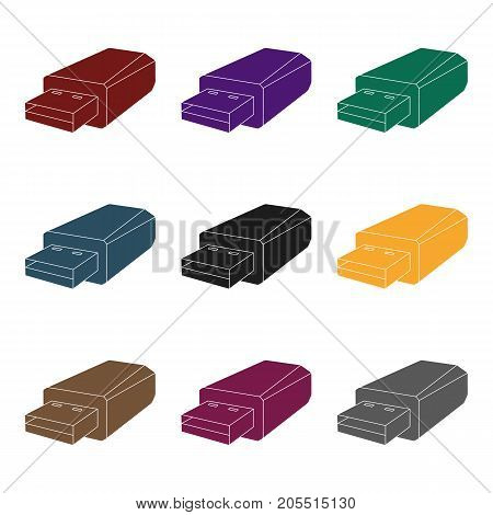 USB flash drive icon in black design isolated on white background. Personal computer accessories symbol stock vector illustration.