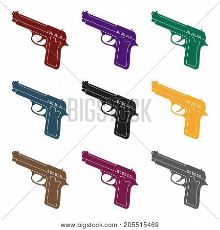 Handgun icon in black design isolated on white background. Police symbol stock vector illustration.