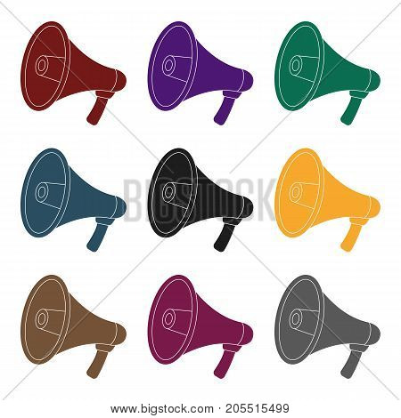 Megaphone icon in black design isolated on white background. Police symbol stock vector illustration.
