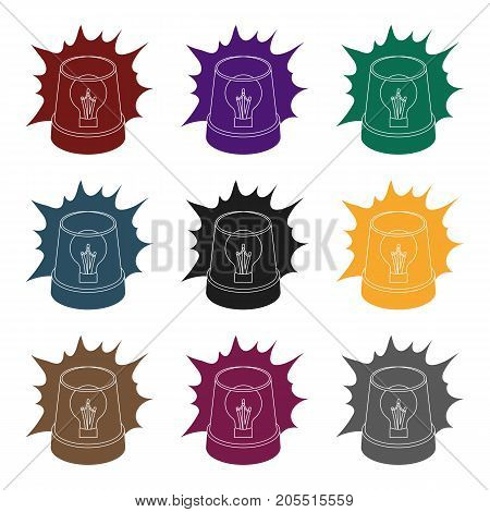 Emergency rotating beacon light icon in black design isolated on white background. Police symbol stock vector illustration.