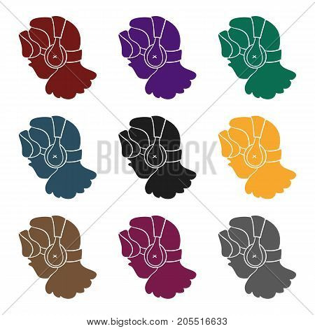 Player with virtual reality headblack icon in black style isolated on white background. Virtual reality symbol stock vector illustration.
