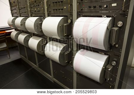 Seismographs Recording Earthquake