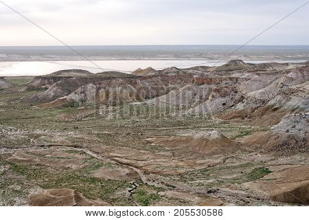 Steppe rocks at sunset. Kazakhstan. Mangistau region.