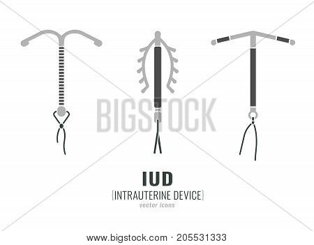 Intrauterine Device Icon. Women contraception concept in grey colours. Vector illustration in flat style.