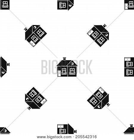Large single-storey house pattern repeat seamless in black color for any design. Vector geometric illustration