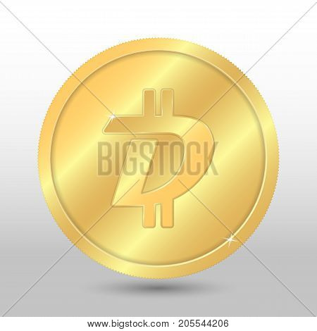 Gold vector digibyte coin on a gray background. Virtual currency