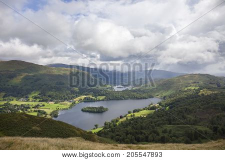 View over Grasmere from Silver Howe the Lake District Cumbria England.
