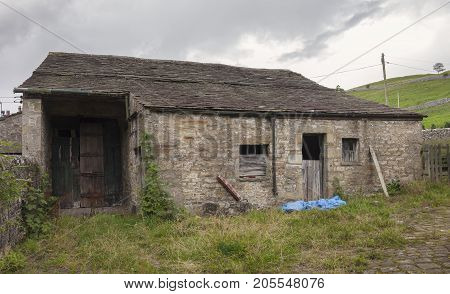 Old hay barn Kettlewell Yorkshire Dales National Park England.