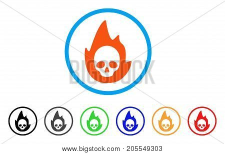 Mortal Flame rounded icon. Style is a flat mortal flame orange symbol inside light blue circle with black, gray, green, blue, red, orange color versions.