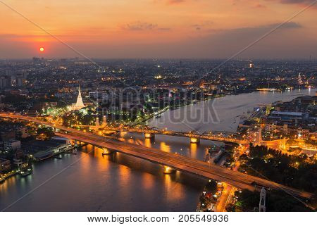 Prayurawongsawas Waraviharn Temple At Chao Phraya River, Bangkok, Thailand
