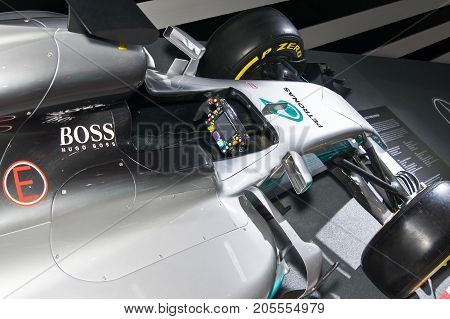 Frankfurt-September 20: Mercedes-AMG F1 W08 EQ Power cockpit view at the Frankfurt International Motor Show on September 20 2017 in Frankfurt