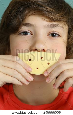 Say Cheese Smile Teenager Boy With Semi Circle Cheese Piece