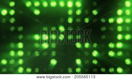 The Wall Of Incandescent Lamps Is Bright Green. Led Background