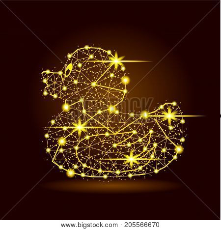 Duck light star burst polygonal lines and firework yellow detailed vector illustration isolated on black background
