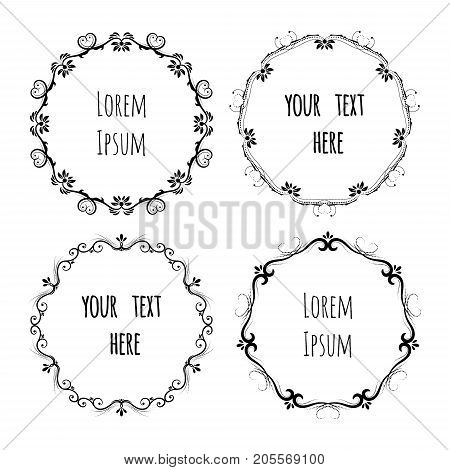 Hand drawn wreath, decorative frames for restaurant menu, boutique, certificare, logo design, wedding cards isolated on white background. Circle template styling element.