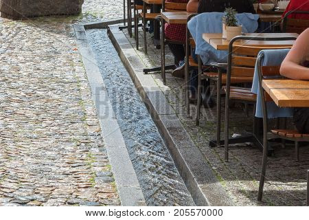 Small Water Canals In The Streets In Freiburg