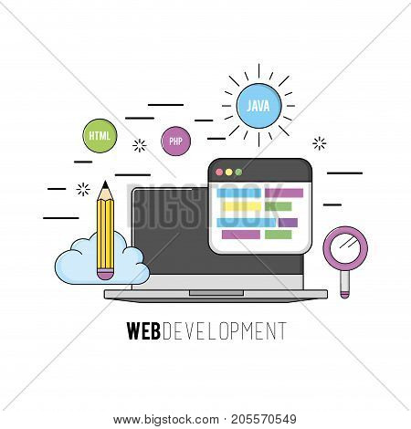 laptop with code programing software data vector illustration