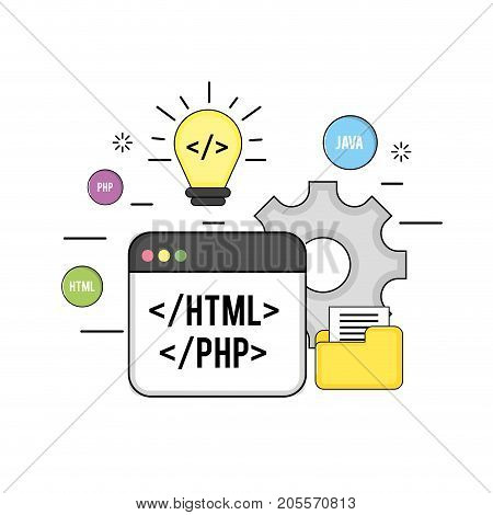 web code and data center program vector illustration