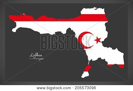 Lefkosa Map Of Northern Cyprus With National Flag Illustration