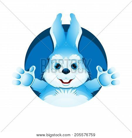 Avatar of cute blue bunny. Portrait of funny rabbit for user profile picture. Vector illustration.