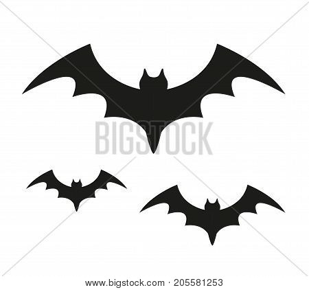 Bat black silhouette icon. Isolated on white background. Halloween concept. Scary flittermouse. Vector illustration