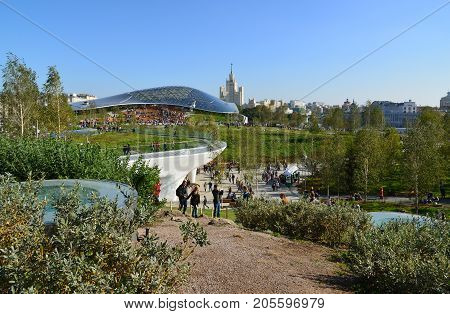 Moscow, Russia - September 23. 2017. Zaryadye - new landscape and an architectural park