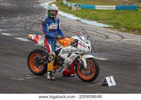 Kiev Ukraine September 24 2017: The final stage of the Championship of Ukraine on ring-road on motorcycles autodrome Seagull in Kiev September 24 2017.