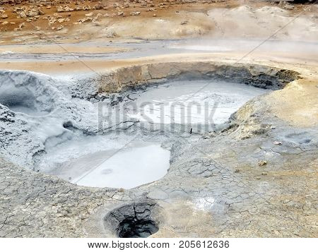 Mudpots in Hverir Geothermal Are in Iceland July 9 2017