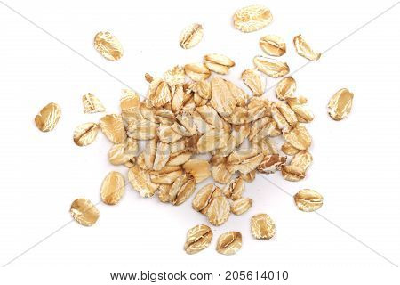 oat flakes isolated on white background. Top view.