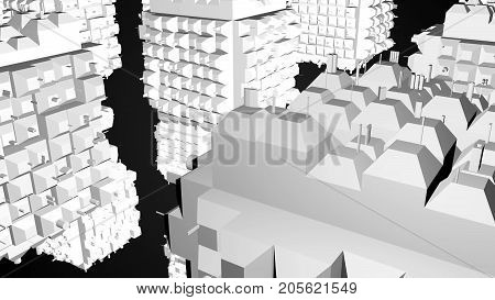 Abstract Greeble Cubes Surface On Black Background. 3D Rendering