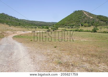 Trail To Mountain With Sobreiro Trees And Vegetation