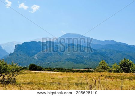View on mountain range Olympus from the valley.